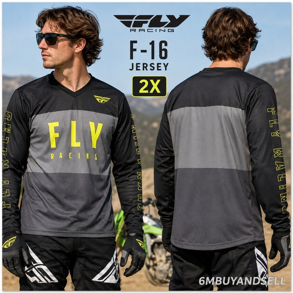 Fly Racing F-16 Motocross Jersey Mens 2X Grey Black Yellow Long Sleeve BMX MTB
